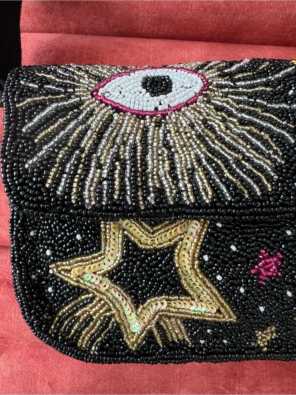 NWT America & Beyond Black Celestial Star, Eye & Heart Beaded Shoulder Bag - Picture 2 of 12